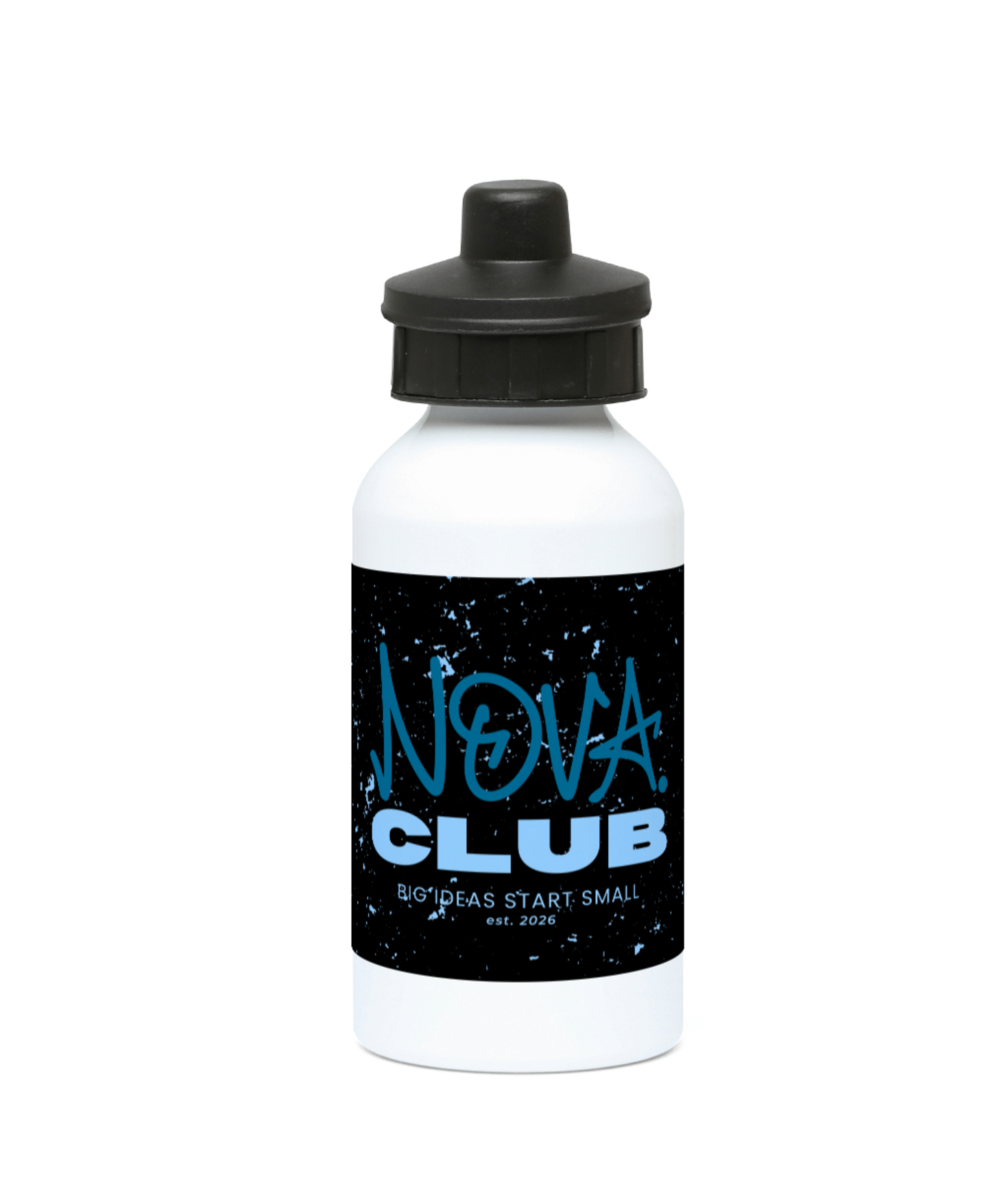 NOVA 001 limited edition black kids' water bottle with blue Club print
