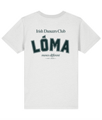 LÓMA Club Tee in White with Evergreen varsity back print