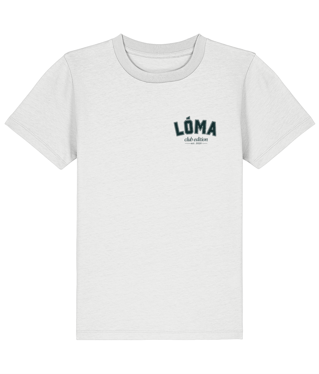LÓMA Club Tee in White with Evergreen front logo for kids