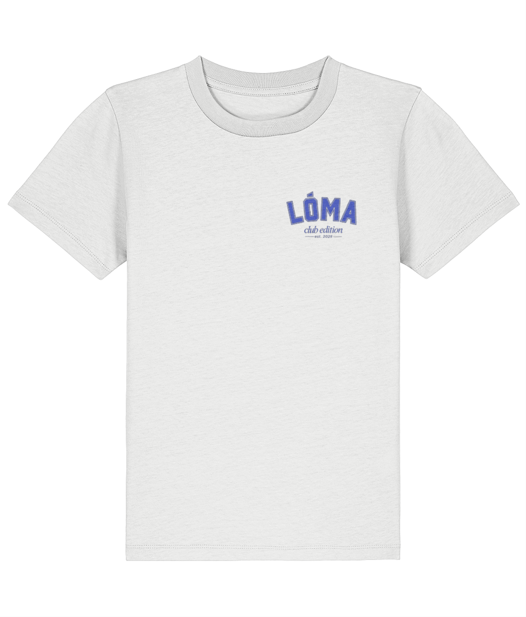LÓMA Club Tee in White with Harbour Blue front logo for kids