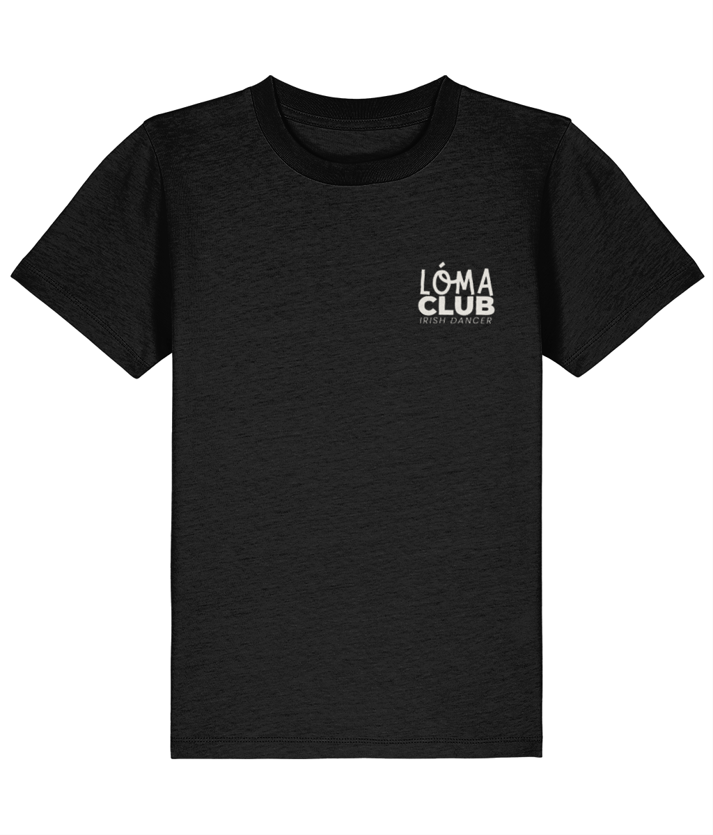 Black LÓMA Core kids' Irish dance T-shirt with Cream LÓMA Club Irish Dancer print