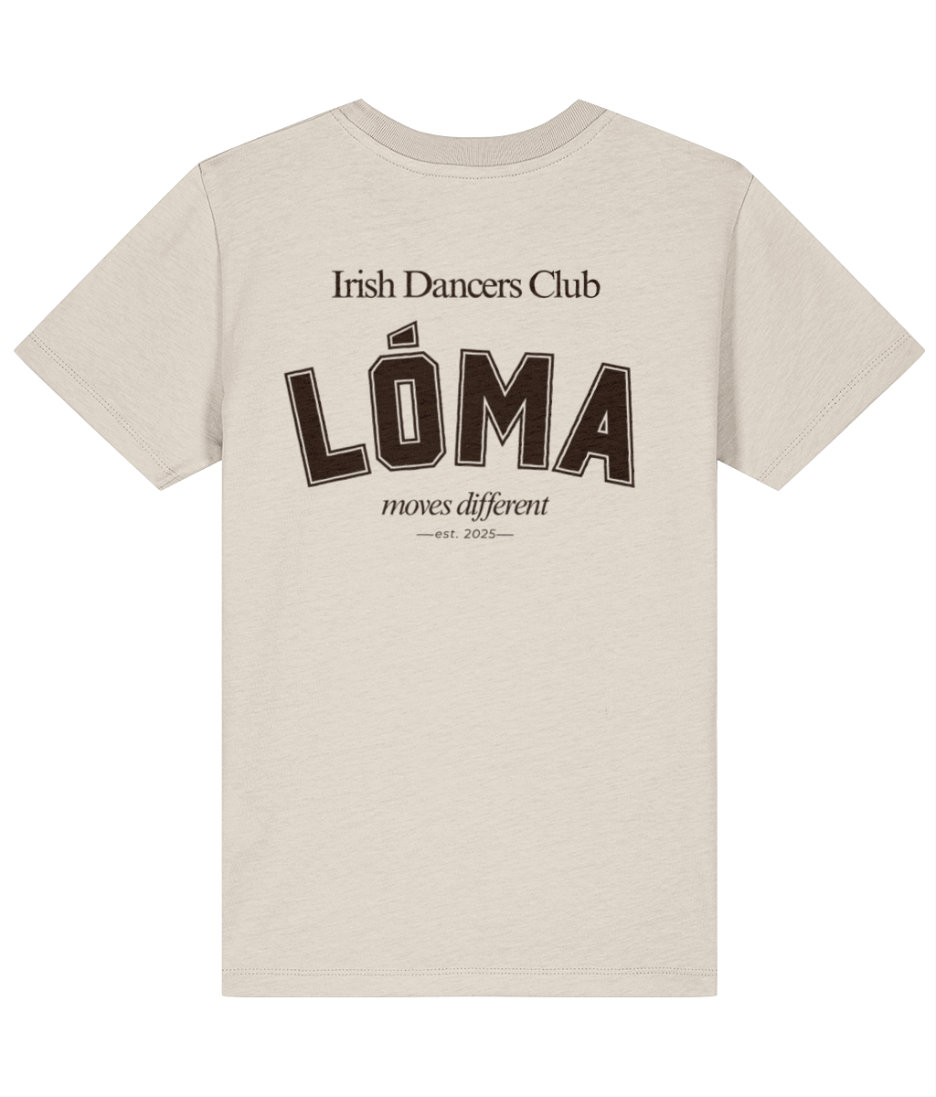 LÓMA Club Tee in Oat with Espresso varsity back print