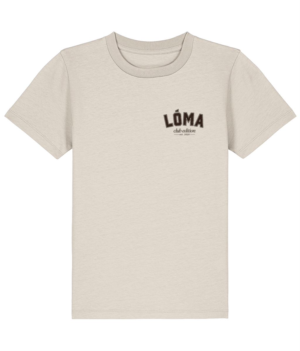LÓMA Club Tee in Oat with Espresso front logo for kids