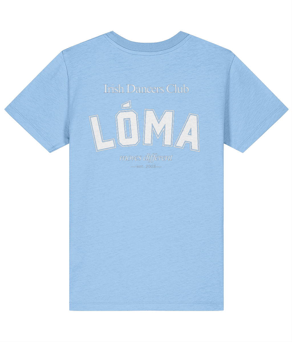 LÓMA Club Tee in Sky with White varsity back print