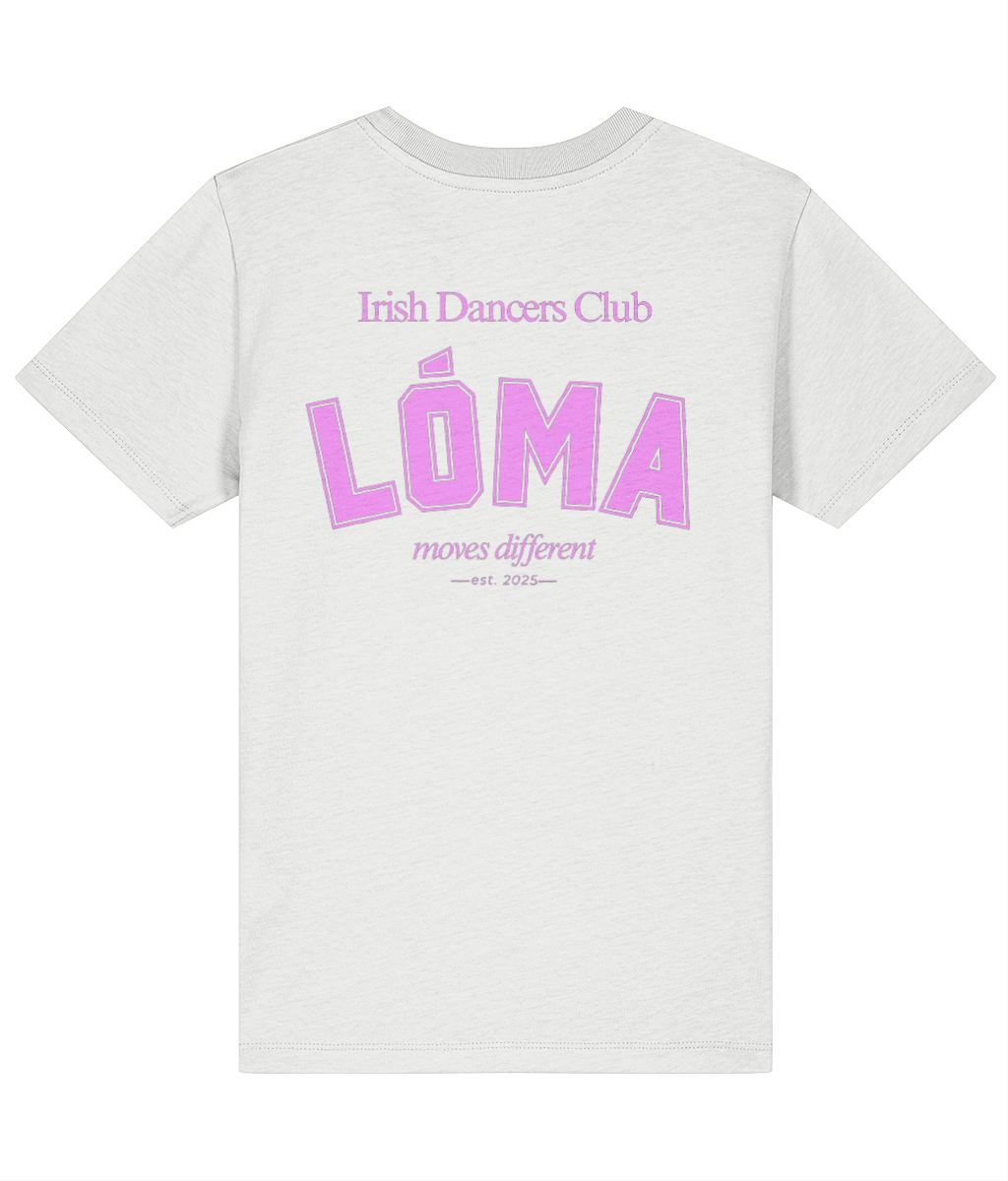 LÓMA Club Tee in White with Pink Bloom varsity back print