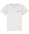 LÓMA Club Tee in White with Pink Bloom front logo for kids