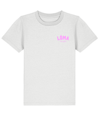 LÓMA Club Tee in White with Pink Bloom front logo for kids