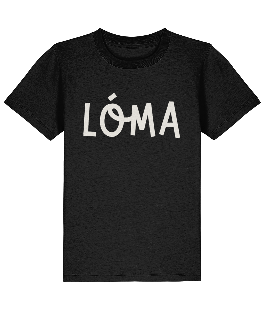 Black LÓMA Core Logo kids' Irish dance T-shirt with Cream LÓMA print