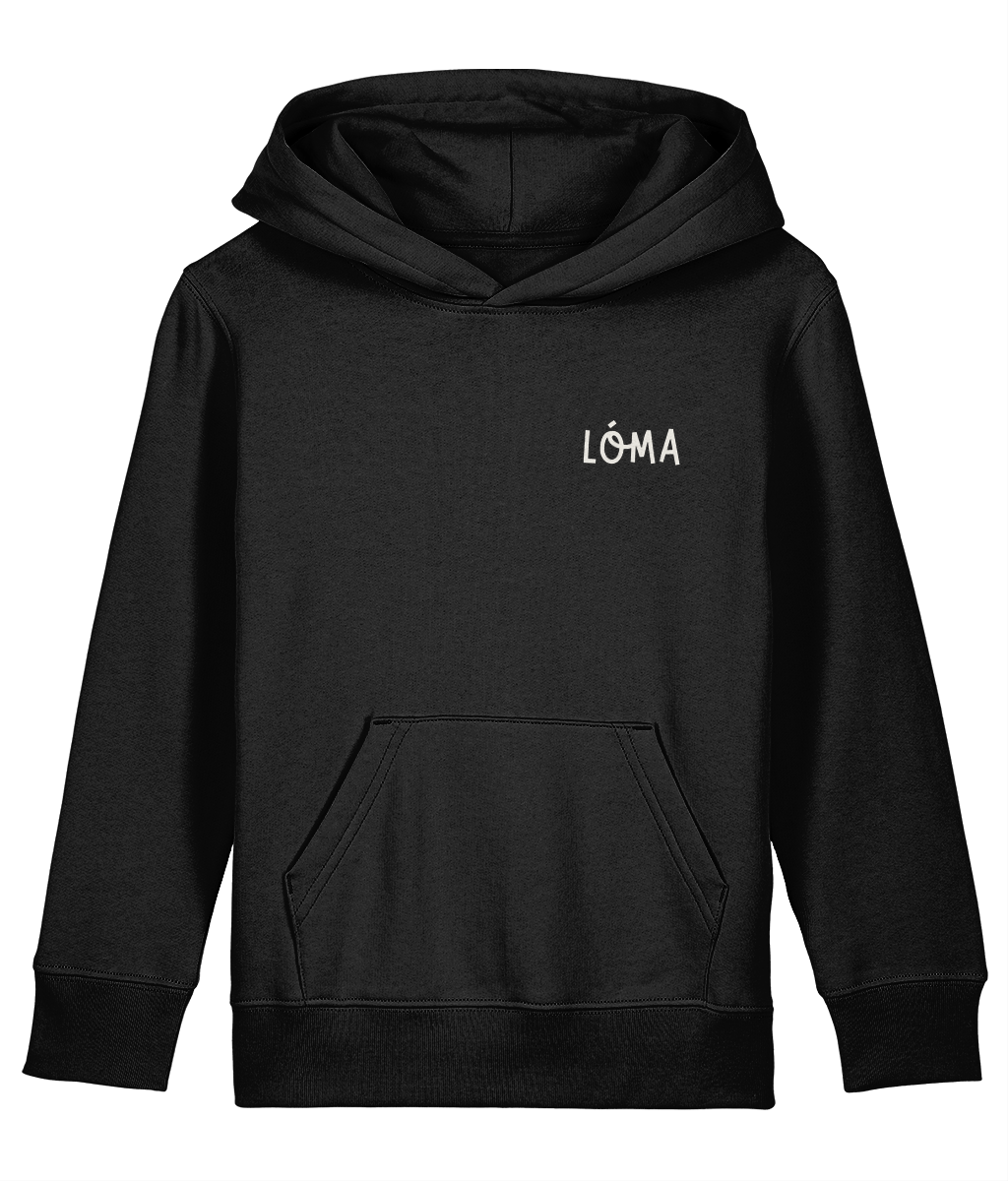 Black LÓMA Core Statement kids' Irish dance hoodie with Cream Made to Move Built to Belong print