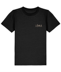 Black LÓMA Core Statement kids' Irish dance T-shirt with Taupe Made to Move Built to Belong print