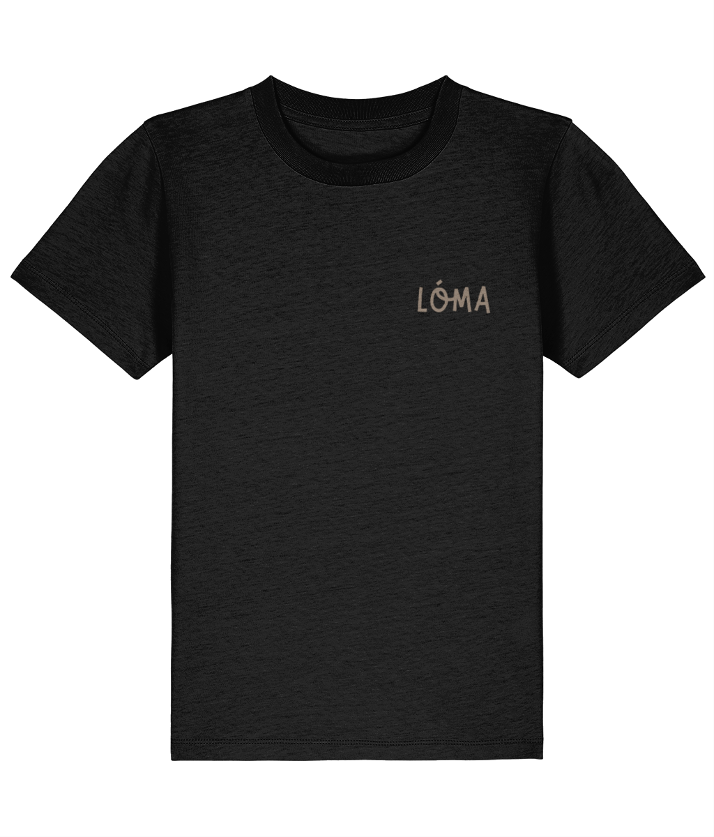 Black LÓMA Core Statement kids' Irish dance T-shirt with Taupe Made to Move Built to Belong print