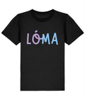 Black LÓMA Core Logo kids' Irish dance T-shirt with Pink and Blue LÓMA print