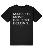 Cream Made to Move Built to Belong back print on black LÓMA kids' Irish dance T-shirt