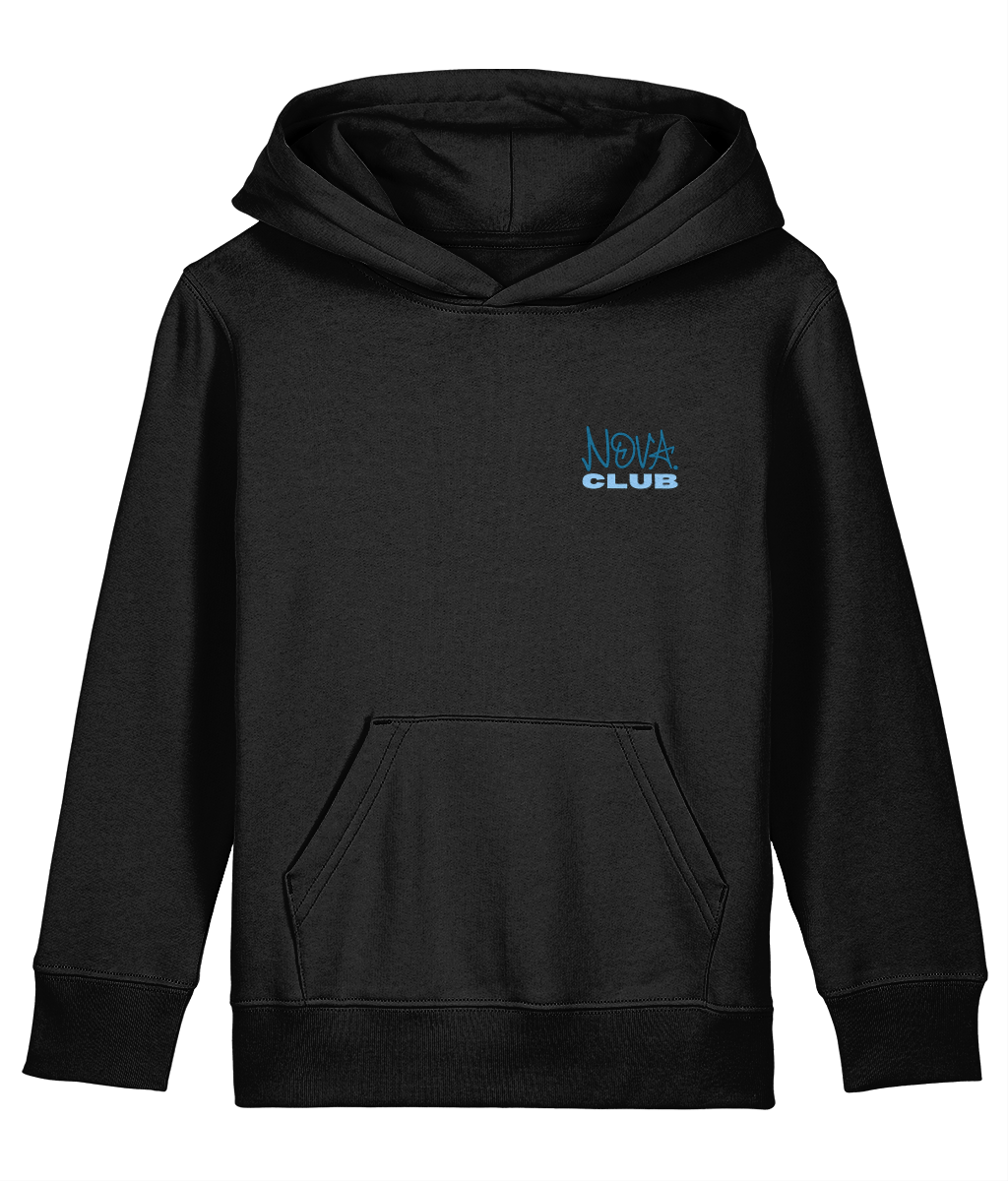 NOVA 001 limited edition black kids' hoodie with blue Club back print