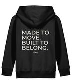Cream Made to Move Built to Belong back print on black LÓMA kids' Irish dance hoodie