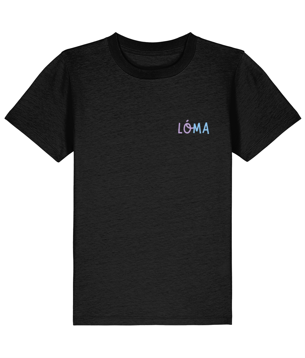 Black LÓMA Core Statement kids' Irish dance T-shirt with Pink and Blue Made to Move Built to Belong print